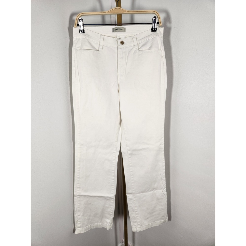 Vintage RIDERS Womens White Denim Stretch Pants Mid Rise Boot Cut Size 10M